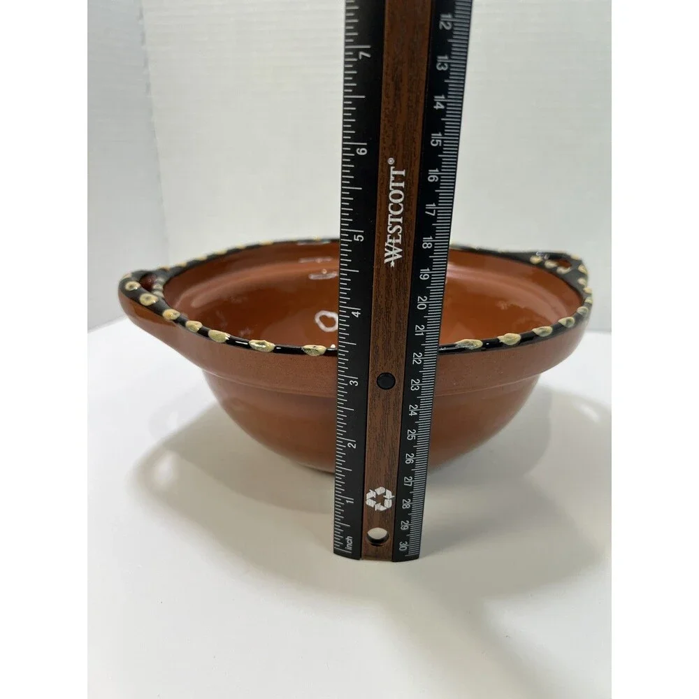 Pottery Barn Handpainted pottery clay bowl/pot with handles No Lid Serveware